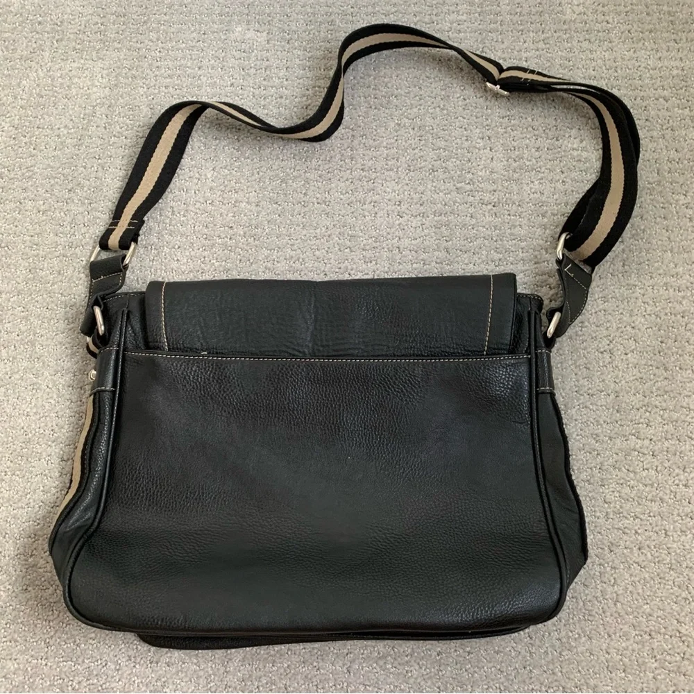 Italian Black Pebbled Leather Large Messenger Crossbody Bag, Work Unisex